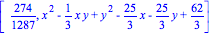 [274/1287, x^2-1/3*x*y+y^2-25/3*x-25/3*y+62/3]